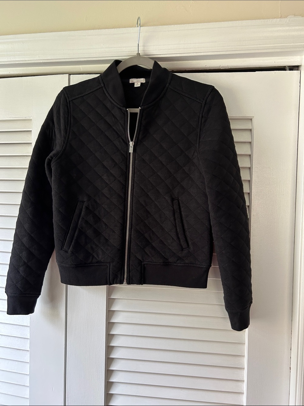 GAP Black Quilted Bomber Jacket with Front Zip